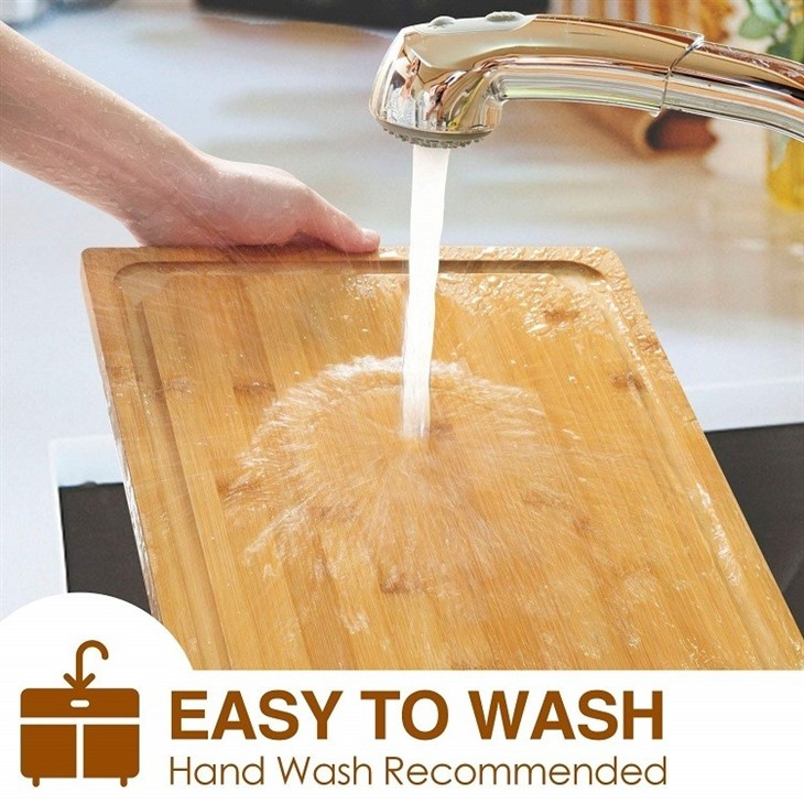 Bamboo Wood Serving Board Set With Deep Juice Groove Side Handles - Charcuterie & Chopping Butcher Block For Meat